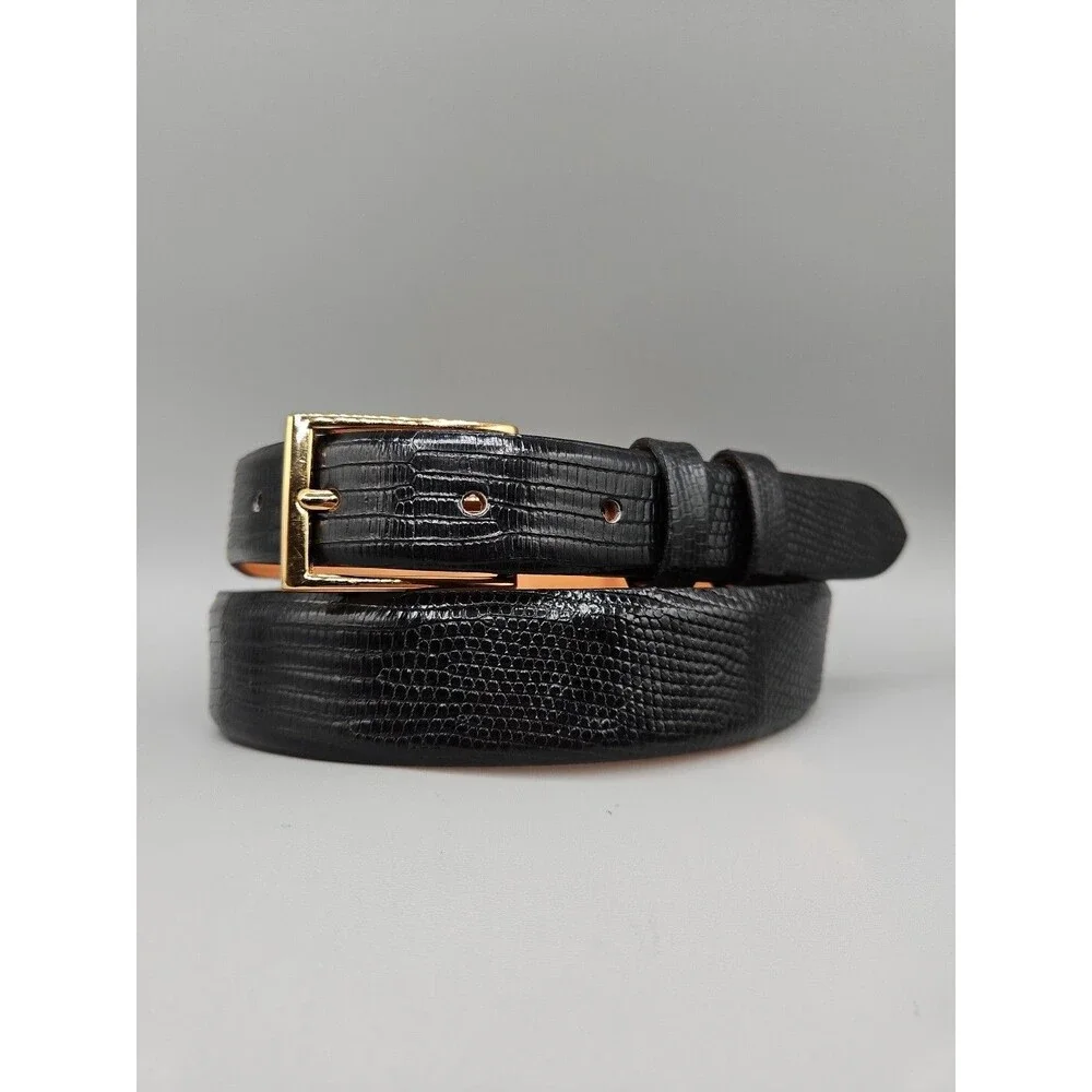 Hand Crafted Java Lizard Leather Crescent Belt Size 33 Black Brass USA Made
